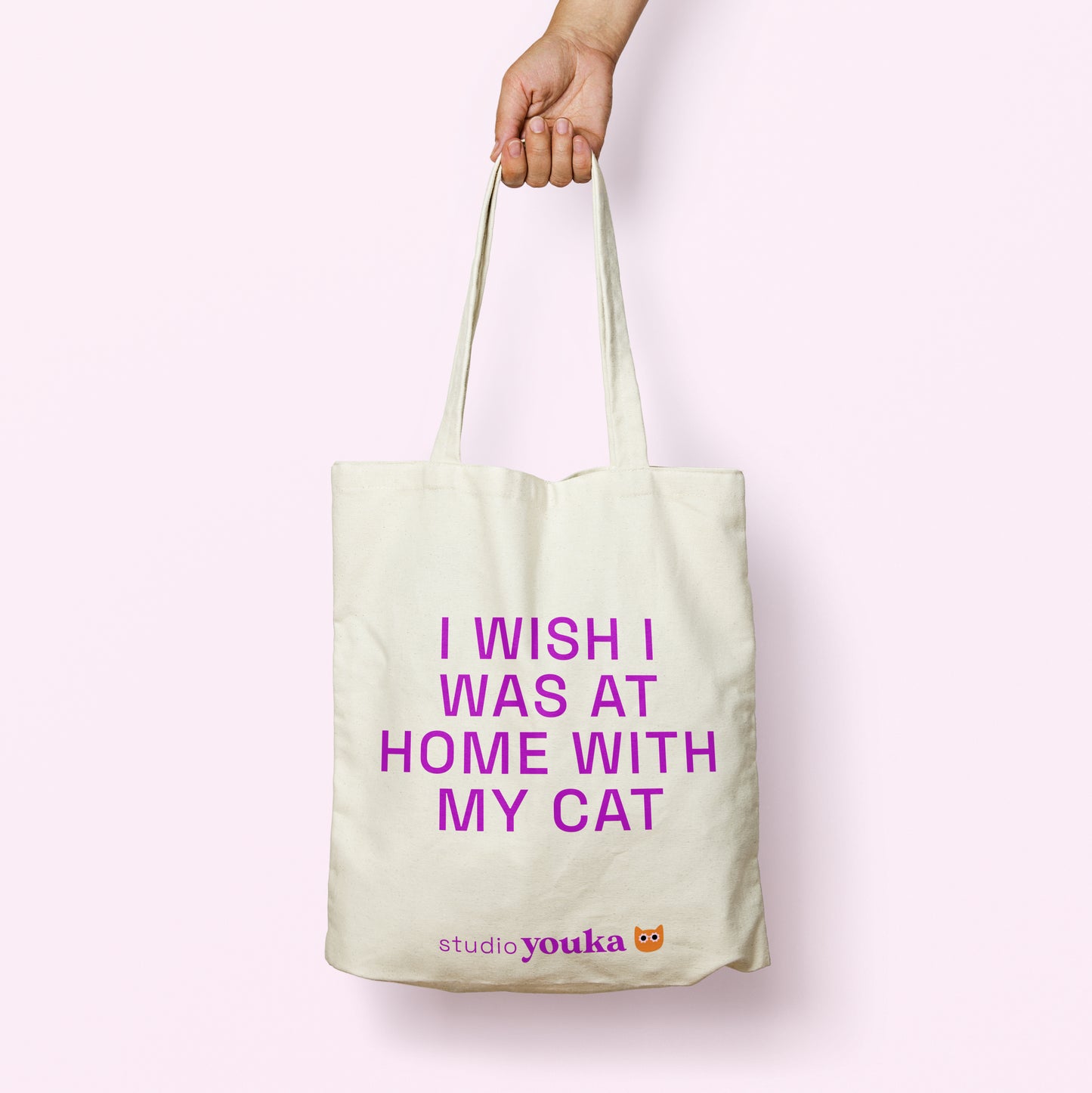 Canvas tas "I wish I was at home with my cat"