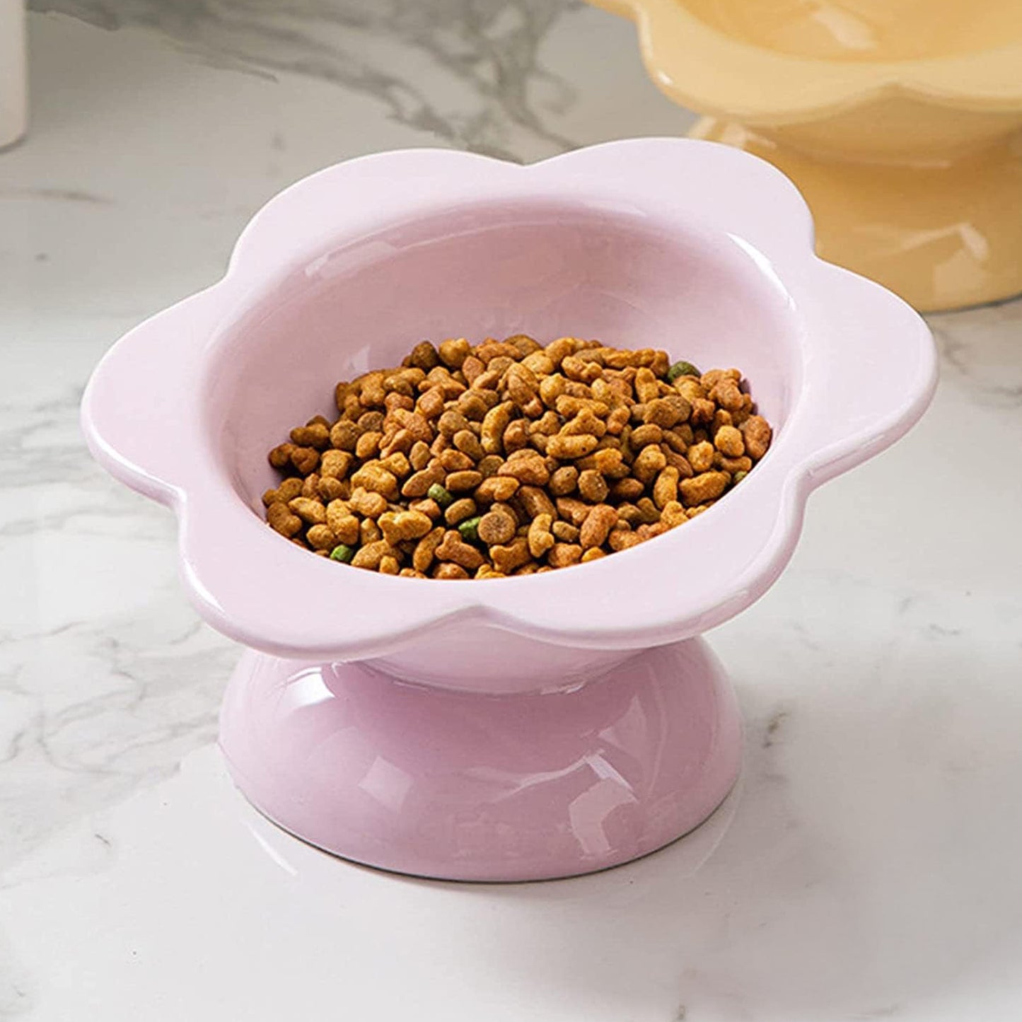 Bloem voerbakje van keramiek - roze