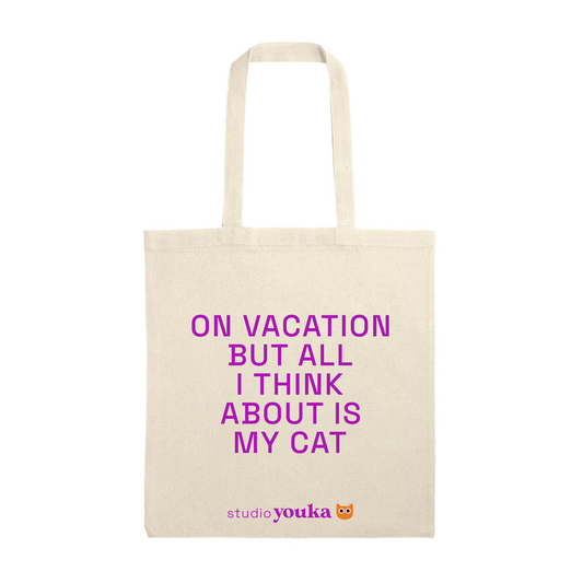 Canvas tas "On vacation but all I think about is my cat"